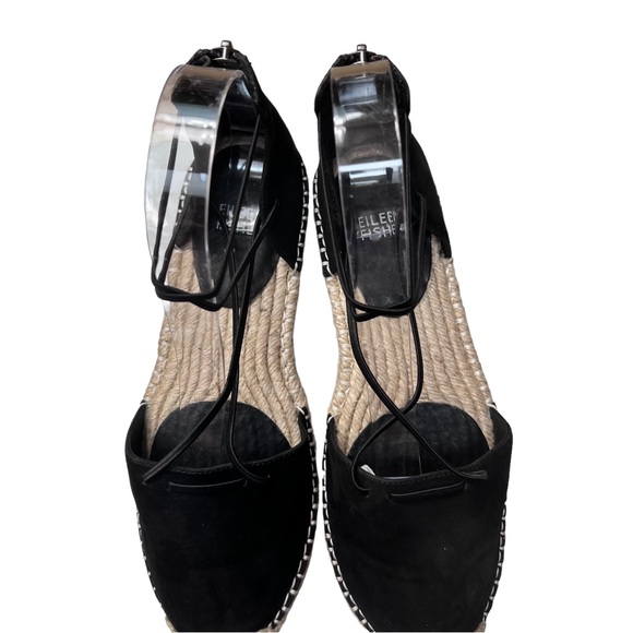 Eileen Fisher Lace-up Espadrilles. Size 7 Nubuck Black Suede . Rear zipper - Picture 11 of 12